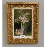 Watercolour and wash still life of flowers in a vase - late 19th century - Approx image size: 12cm x