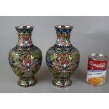 Pair of enamel and brass vases - Approx height: 21cm