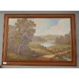 Oil on canvas - Lake scene - H. Chilton - Approx image size: 75cm x 50cm