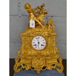 French gilt mantel clock - Approx height: 44cm