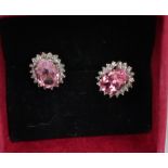 Pair of pink amethyst and diamond earrings