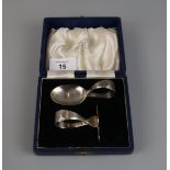 Hallmarked silver christening set spoon and food pusher