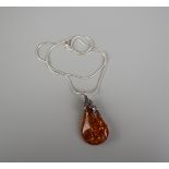 Silver and amber pendant on silver chain