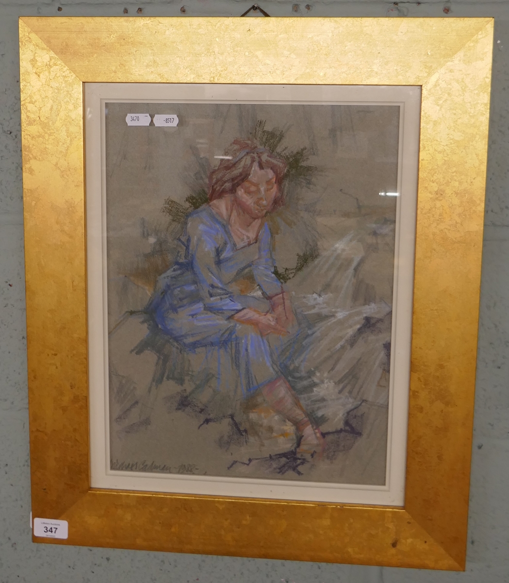 Pastel - Seated Woman by Michael Cadman 1982 - Approx IS: 30cm x 40cm