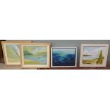 Pair of oils on canvas - Trushi Hunter - Seascapes together with 2 others