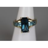 Gold blue topaz set ring - Size L