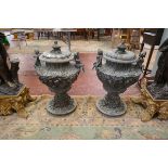 Pair of large antique bronze urns - Approx H: 75cm