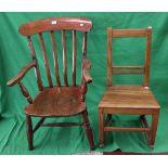 Unusual rocking chair together with slat-back armchair