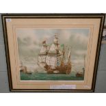 Signed print - The Mary Rose off Southsea Castle