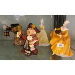 Pair of Royal Doulton figures together with 2 novelty jugs