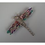 Silver and enamel dragonfly brooch