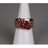 Gold ruby and diamond set ring - Size L