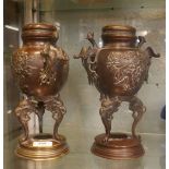 Pair of bronze incense burners - Approx H: 28cm