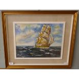 Oil Painting of ship - Approx IS: 39cm x 29cm