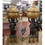 Pair of large and impressive bronze cherub urns - Approx H: 150cm