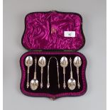 Cased hallmarked silver apostle teaspoon and sugar nip set