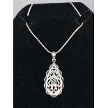 Silver mother of pearl aquamarine set pendant on silver chain