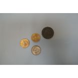 Cartwheel penny and 3 USA coins Marlin van Buren, John Adams and one other