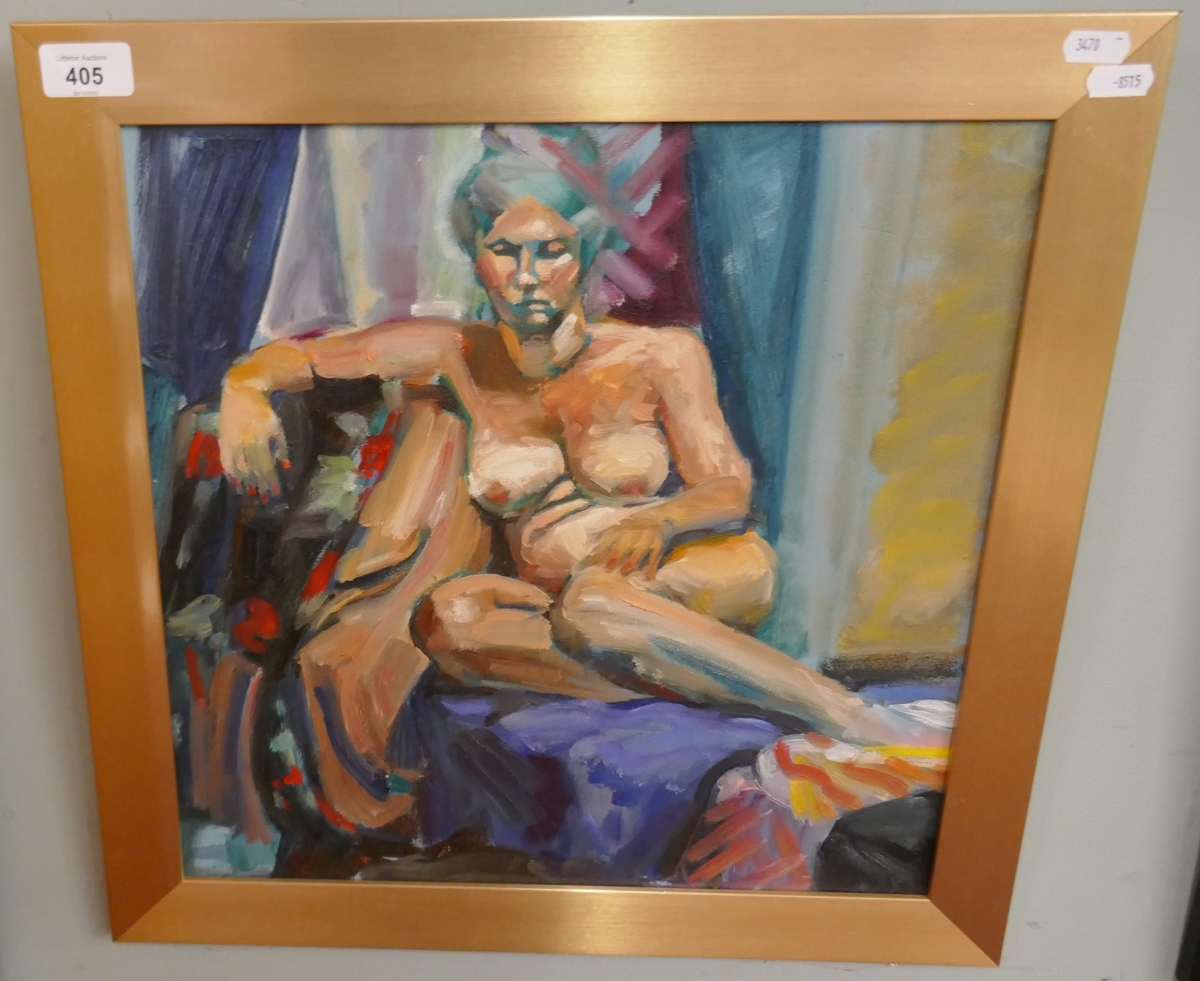 Nude study oil Petra Seated Chris Skilton Smith - Approx IS: 39cm x 39cm