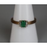 Gold emerald and diamond set ring - Size Q