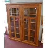 Antique pitch pine glazed cabinet - Approx size W: 152cm D: 41cm H: 185cm