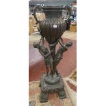 Fine large antique bronze floor standing figure urn - Approx height: 118cm