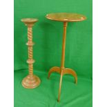 Ercol blonde elm torchere together with tripod table