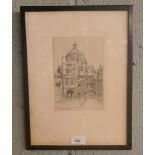 Pencil sketch of Brasenose college Oxford signed J W King