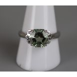 White gold aquamarine & diamond set ring - Approx size: T