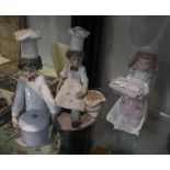 3 Lladro figures - 2 chefs and a waitress