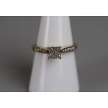 Gold princess cut diamond set ring - Approx size: N½