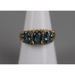 Gold blue topaz & diamond set ring - Approx size: N½