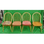 Set of 4 blonde elm Ercol chairs