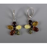 Pair of silver & amber earrings