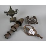 Collection of metalware to include cattle bells