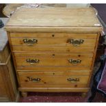 Antique pine chest of 3 drawers - Approx size: W: 75cm D: 41cm H: 89cm