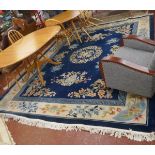 Large Chinese blue patterned wool carpet - Approx size: 385cm x 277cm