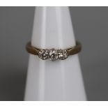Gold 3 stone diamond ring - Approx size: J½
