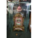 French gilt mantle clock in glass display case - Approx height of glass case: 45cm