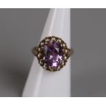 Gold pearl & amethyst set cluster ring - Approx size: N