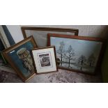 Collection of prints to include Louis Wain cat