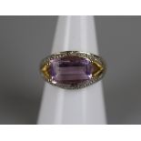 Gold amethyst & diamond set ring - Approx size: O