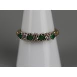 Gold emerald & diamond set half hoop ring - Approx size: P