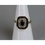 Gold sapphire & diamond set ring - Approx size: N