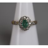 Gold emerald & diamond set ring - Approx size: N
