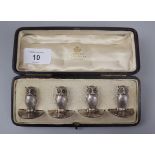 Sampson Mordan cased set of 4 hallmarked silver owl menu holders for Asprey of London