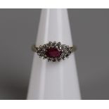 Gold ruby & diamond set ring - Approx size: J