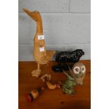 Animal collectables to include cast iron ram doorstop & tall wooden duck