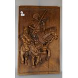 Carved pitch pine relief plaque - Approx size: 45cm x 71cm