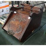 Carved oak coal scuttle